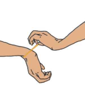 Two hands with a rubberband around one
