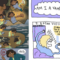left: fibromyalgia and us comic. right: migraine vampire comic