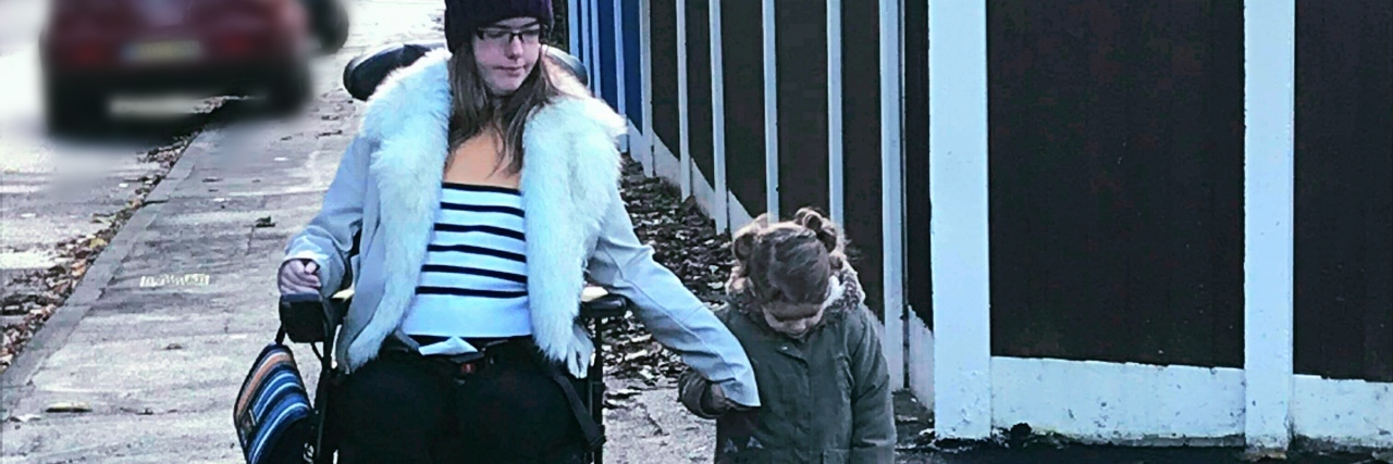 Why Blocking Curb Cuts At Schools Is Dangerous Fi walking her daughter to school.