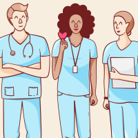 cartoon drawing of three nurses