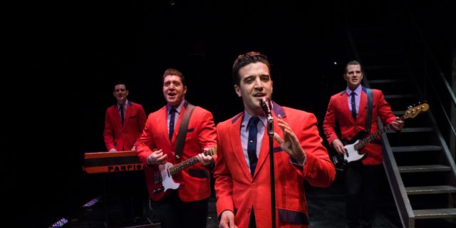 L-R: Cory Jeacoma, Matthew Dailey, Mark Ballas and Keith Hines in the national tour of "Jersey Boys," which plays May 16 through June 24, 2017, at Center Theatre Group/Ahmanson Theatre. For tickets and information, please visit CenterTheatreGroup.org or call (213) 972-4400. Media Contact: CTGMedia@CTGLA.org / (213) 972-7376. Photo by Jim Carmody.