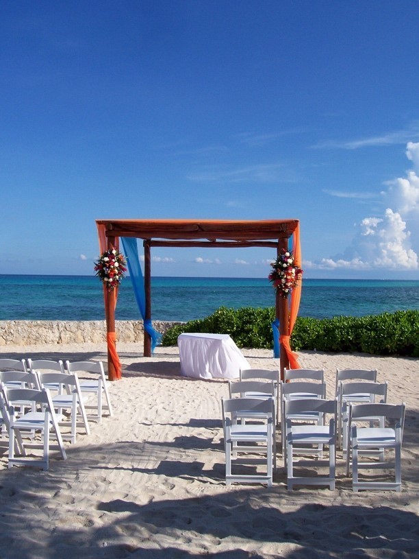 Beach set up for a wedding.