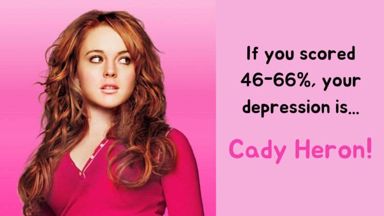 If you scored 46-66%, your depression is... Cady Heron!