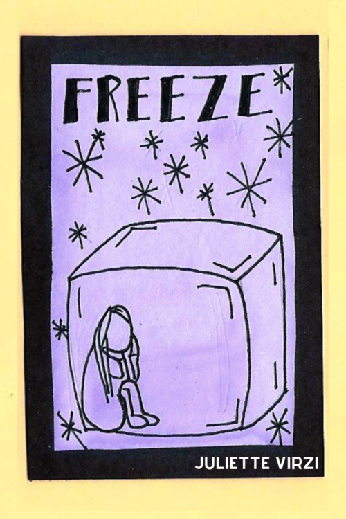 Freeze illustration- woman stuck in ice cube