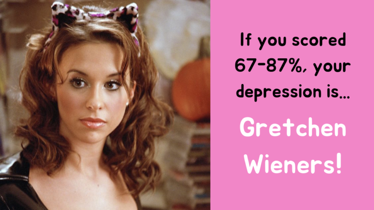 If you scored 67-87%, your depression is... Gretchen Wieners!