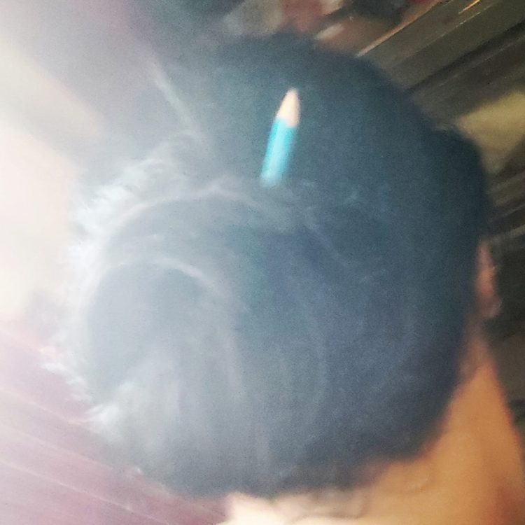 woman's hair in bun with pencil