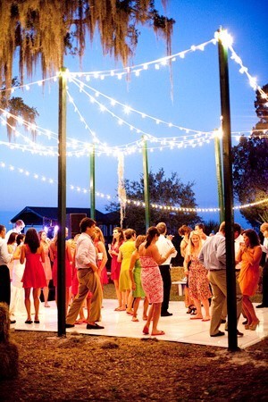 Outdoor dance floor with guests having fun.