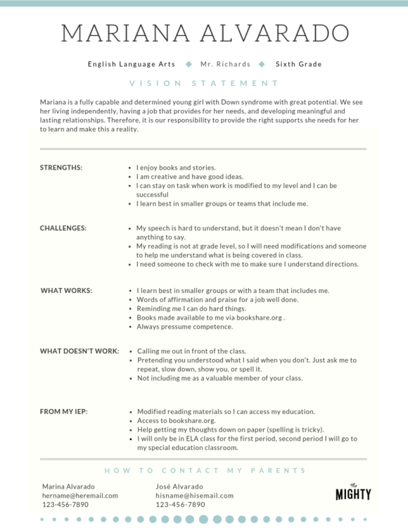 Student profile resume style