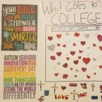 Whit's poster full of supportive thoughts for getting through college.