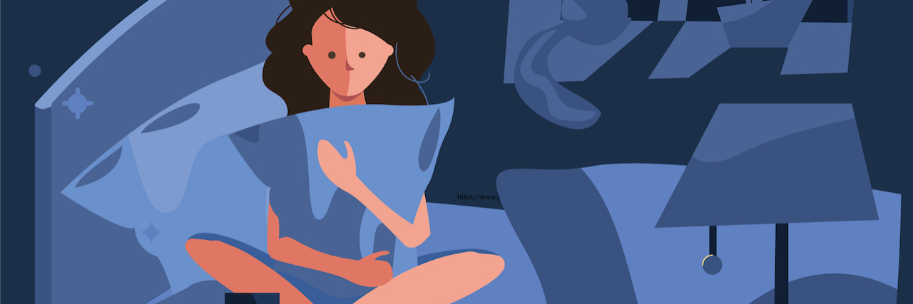 Sexual Abuse by a Doctor and Not Being Believed A woman sitting on her bed at night, holding a pillow.