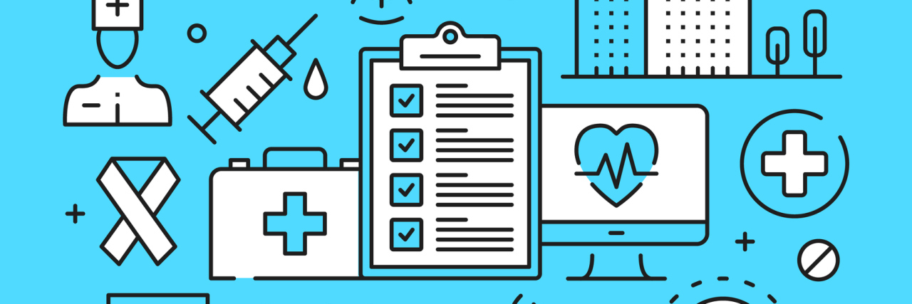 KHN: Consumers Should Appeal Health Insurance Denials Healthcare, medicine, medical concepts line art. Modern graphics elements, outline symbols, thin line icons set for websites, web banners, mobile apps, infographics. Vector illustration