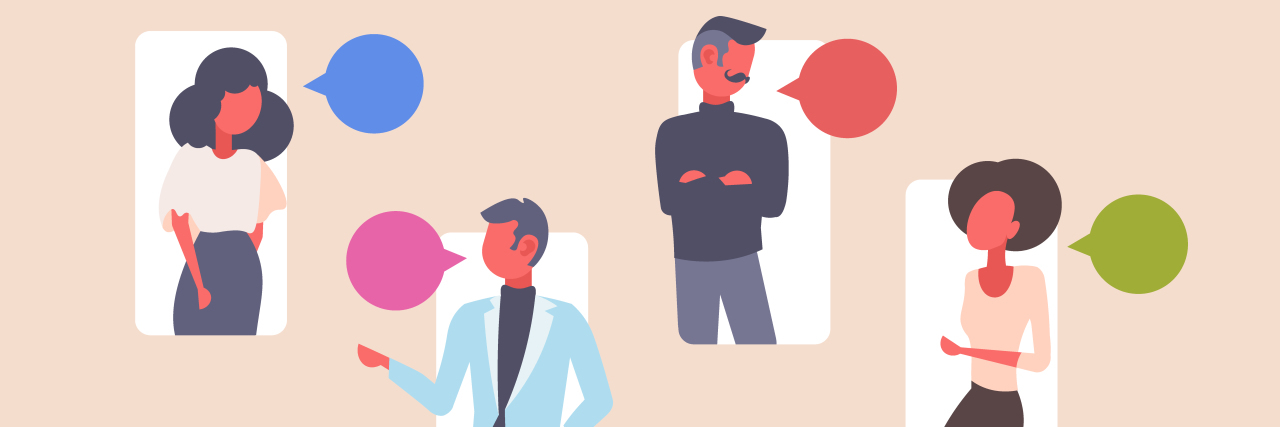 Responding to Ignorant Questions About Autism Graphic of various people with conversation bubbles.