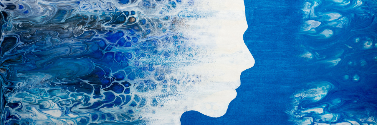 Abstract painting with liquid acrylic. Profile of the girl from the sea foam. - illustration