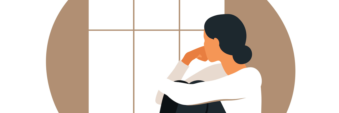 Nothing Prepared Me for Life With Endometriosis Illustration of woman sitting in window and hugging her knees.