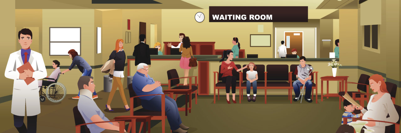 Patients waiting in a hospital waiting room