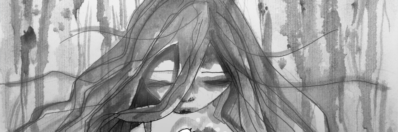 When Mental Illness Convinces You That You Don't Want to Get Better Painting of a girl sitting on the floor with open wound on her chest