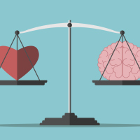 Illustration of Heart and brain on scales