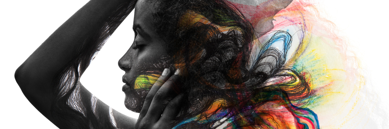 What It's Like Growing Up With Depersonalization Disorder Dark-skinned woman"u2019s portrait blended with an outburst of colour