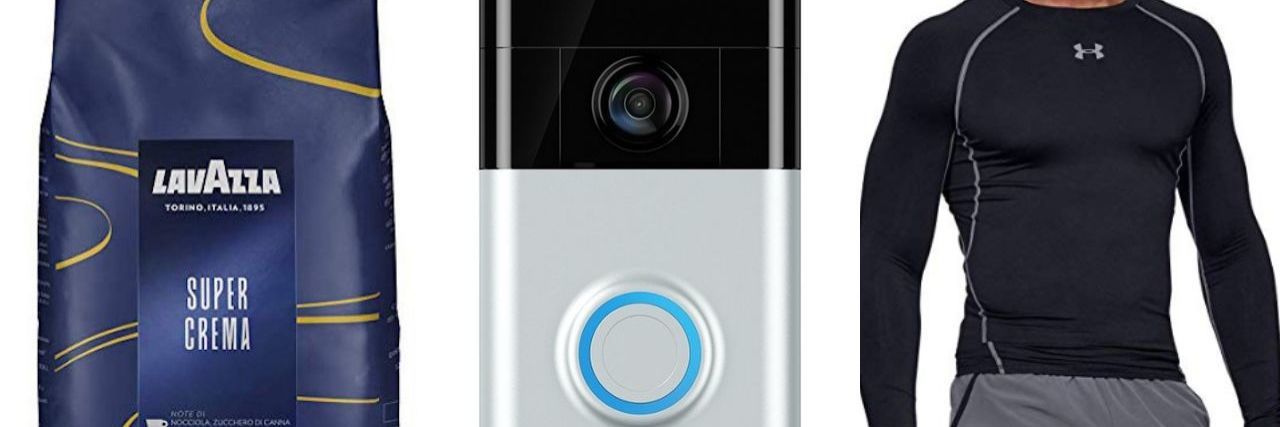 Amazon Prime Day Deals for People With a Disability, Health Condition Lavazza coffee, Ring video doorbell and man waering Under Armour shirt