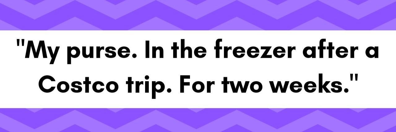 20 Silly Things People Forgot Because of Fibro Fog quote about purse with purple background