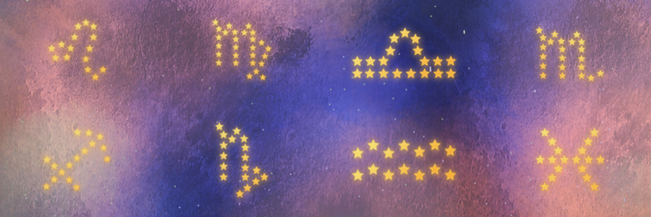 Self-Care Tips for Your Mental Health Based on Zodiac Sign Image of all of the zodiac signs illustrated in yellow stars over a galaxy-inspired background