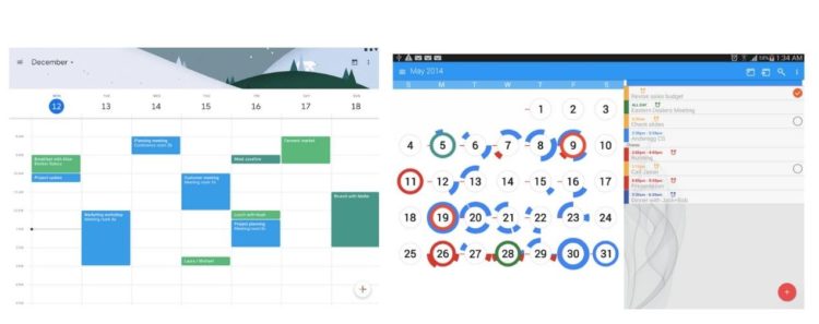 screenshot of google cal and cloudcal apps