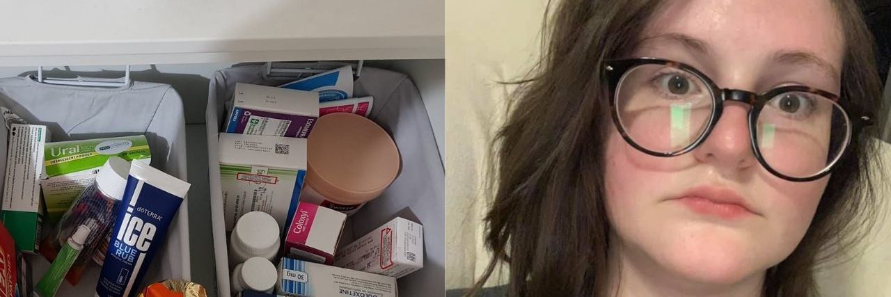 17 Photos People With Fibromyalgia Don’t Want You to See medicine next to woman looking at camera