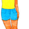An illustration of a woman wearing shorts and self-harm scars