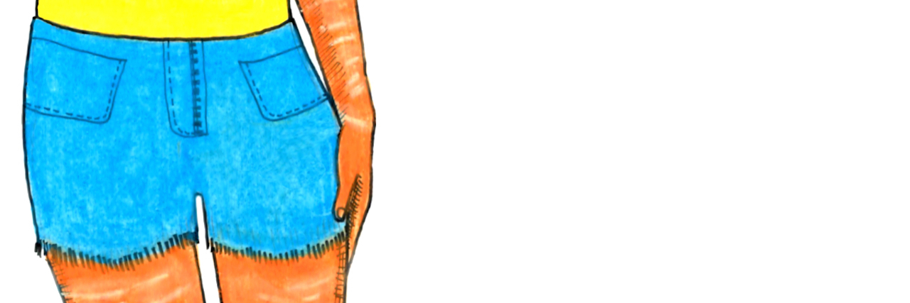 Having Self-Harm Scars You Can't Hide in the Summer An illustration of a woman wearing shorts and self-harm scars