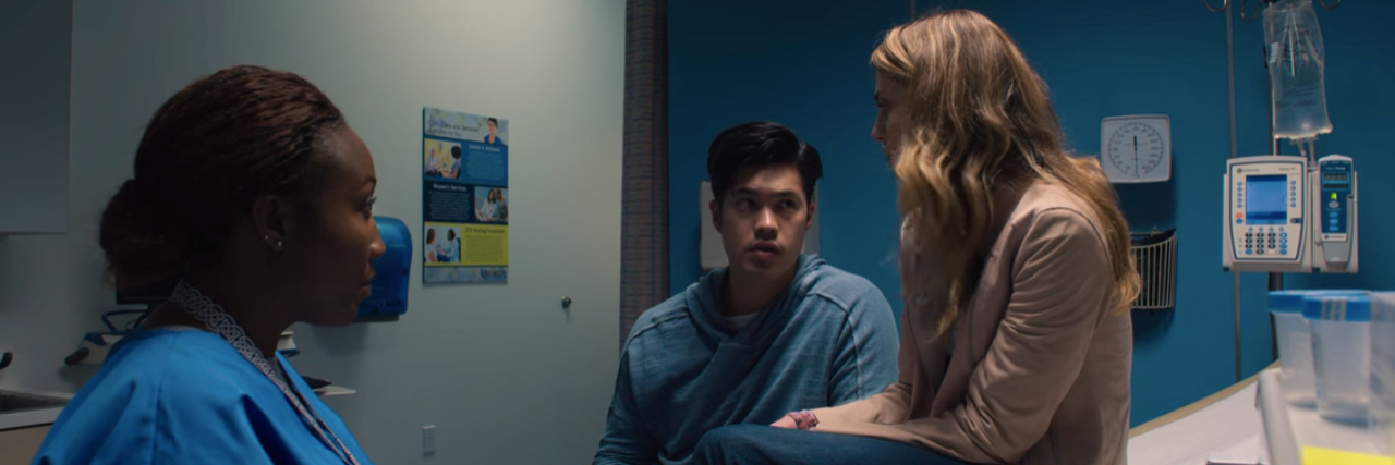 '13 Reasons Why' Season 3, Episode 2 Review, 'If You're Breathing, Then You're a Liar' Chloe sits on an exam table. Zach and a doctor are also in the room.