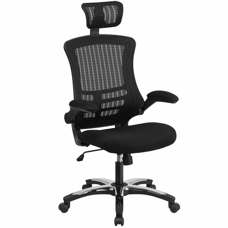 black desk chair with high back and headrest