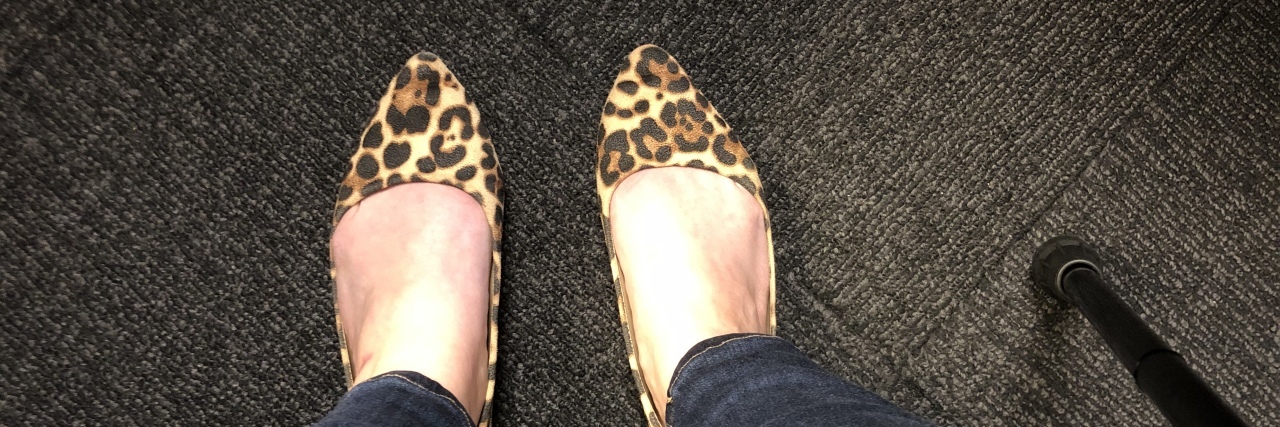When I'm Accused of 'Playing the Chronic Illness Card' Lisa's feet, shoes and cane.