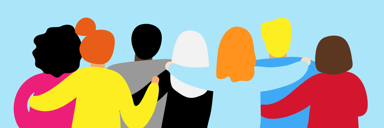 7 Types of Friends You Meet When You Have Cancer Friends forever. Friendly group of people stand and hugging together with their backs