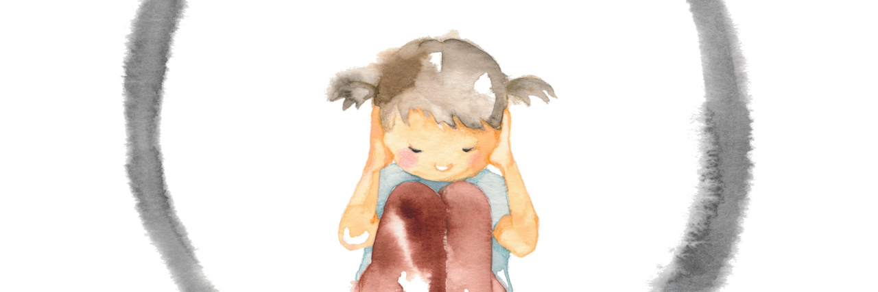 Illustration of girl covering her ears inside a circle
