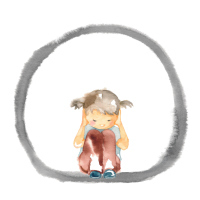Illustration of girl covering her ears inside a circle