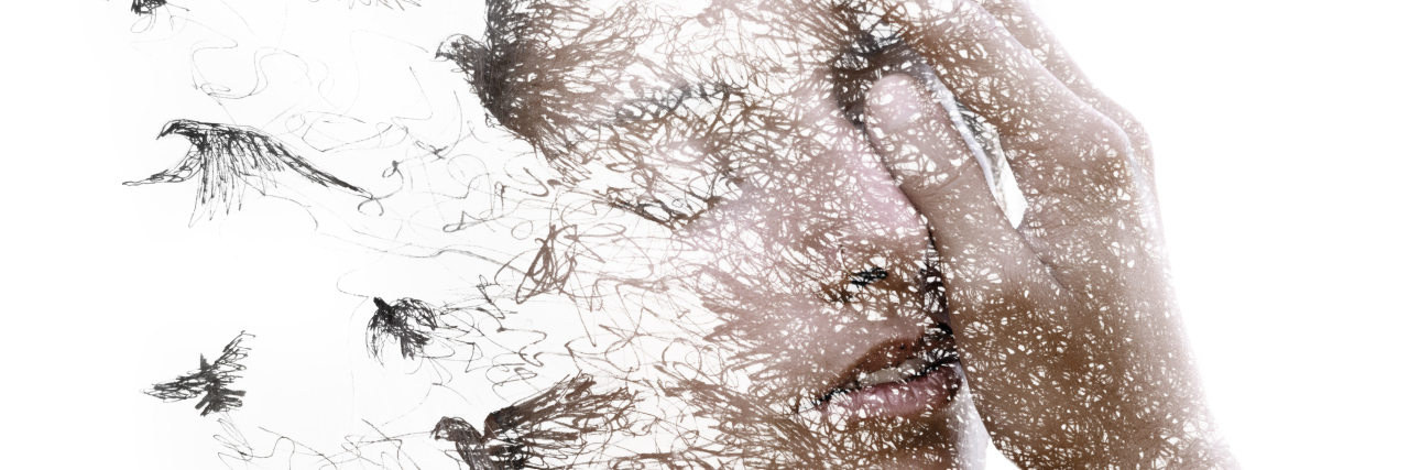 Thanking My Parents as an Adult With Cerebral Palsy Double Exposure portrait of a woman with birds.