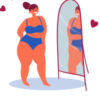 An illustration of a fat woman looking in the mirror