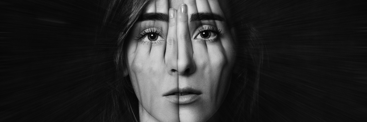 Coping With Anxiety and Autism Double exposure photo of woman covering her face.