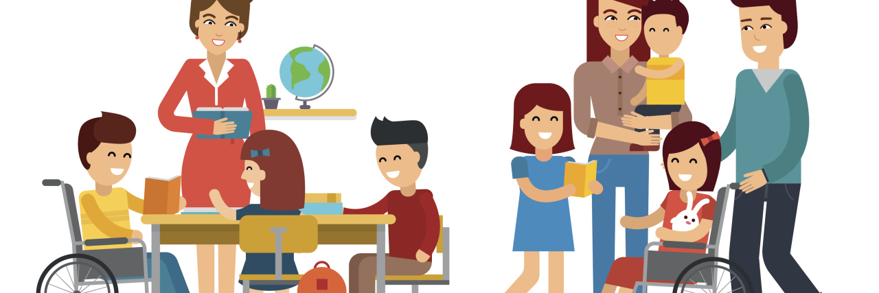 Parents, Please Teach Your Kids About Classmates With Disabilities Drawings of kids with disabilities having fun at school.