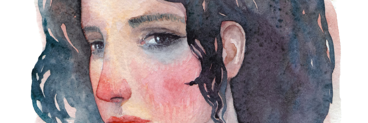 7 Misconceptions About Chronic Illnesses A watercolor image of a woman staring straight ahead.