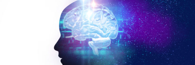 Artistic image of brain in head.