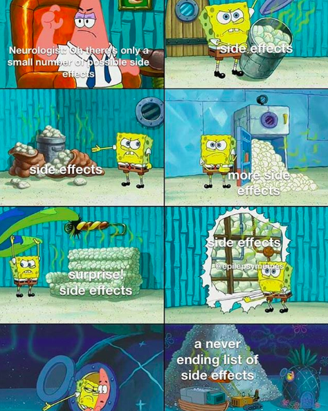 spongebob meme showing different piles of side effects