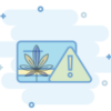 Illustration of a credit card with a caution sign and cannabis leaf.