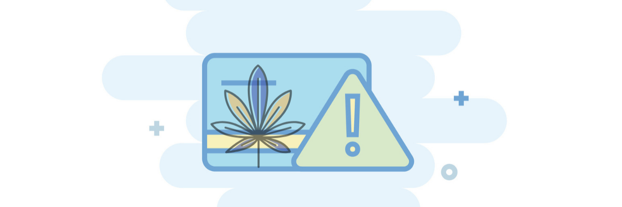 Why CBD Companies Can't Accept Major Payments Like Mastercard, PayPal Illustration of a credit card with a caution sign and cannabis leaf.
