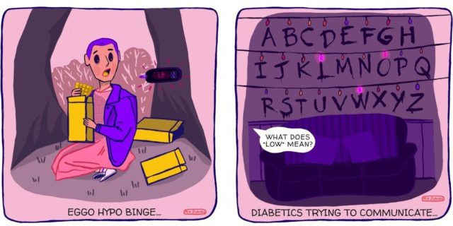 This Comic Strip Reveals How 'Stranger Things' Is Basically the Story of Diabetes eleven eating eggos and alphabet lights