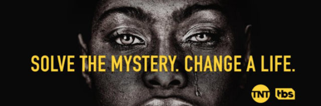 background of a woman's face with the words "Solve the mystery. Change a life."
