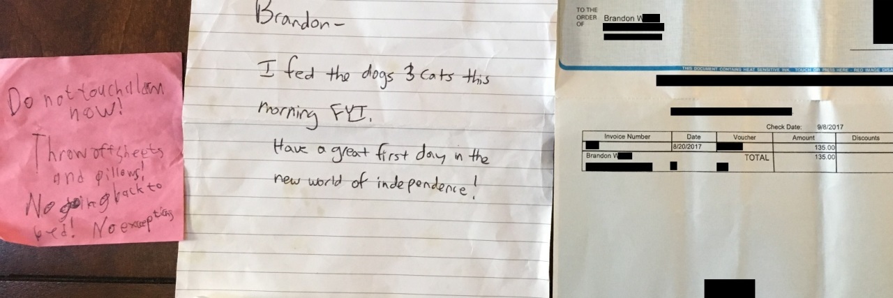 3 Examples of How My Depression Affects Me photo of three pieces of paper from article - a post-it note, a scrap of paper and a cheque