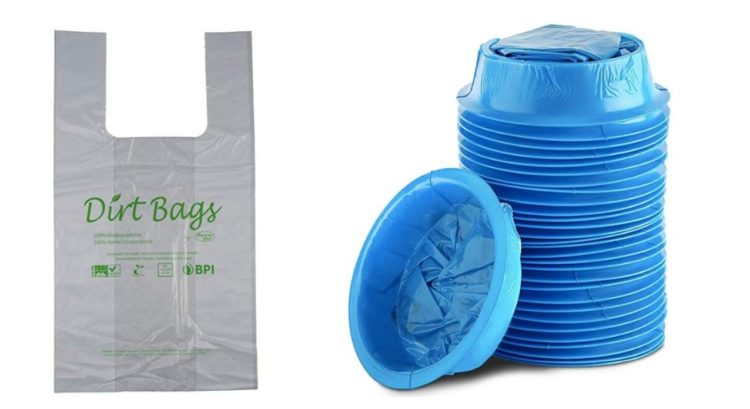 plastic shopping bag and blue plastic emesis bags