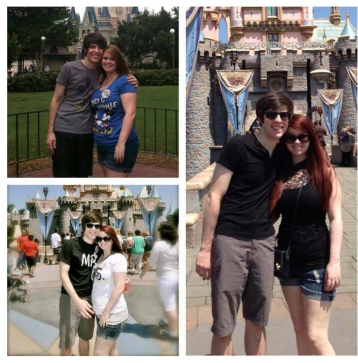 woman at disney world with husband three different times with weight differences