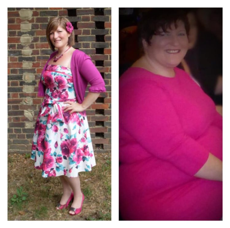 woman wearing pink before and after photo chronic illness